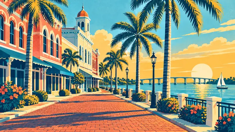 Fort Myers, Florida, postcard illustration