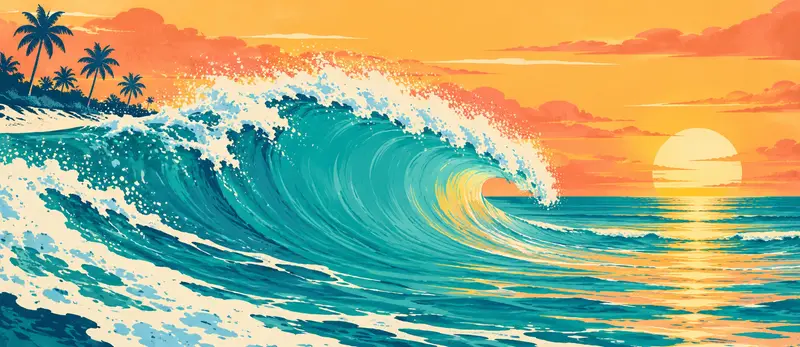 A big turquoise Gulf wave at sunset